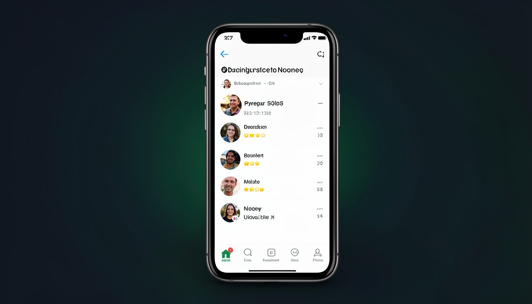 A smartphone screen displaying a social media app interface with follower statistics, set against a dark gradient background with subtle green accents
