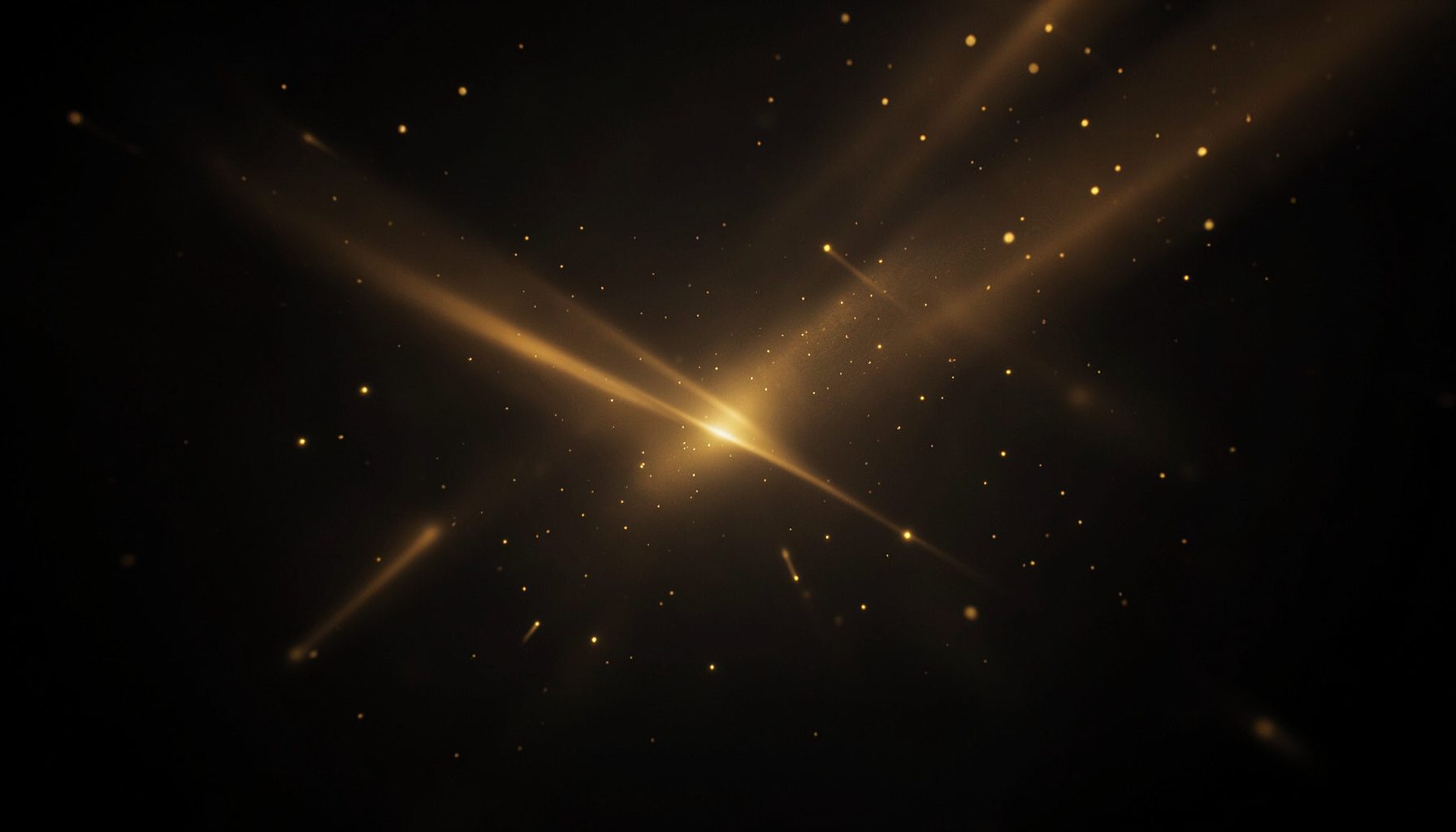 A dark atmospheric scene with warm golden light streaks and glowing particles against a deep charcoal background, conveying a sense of reward and discovery