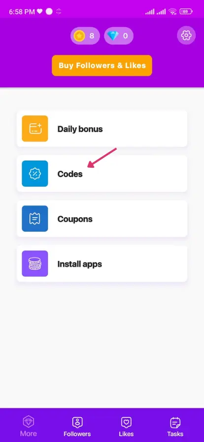 Click on code in your app