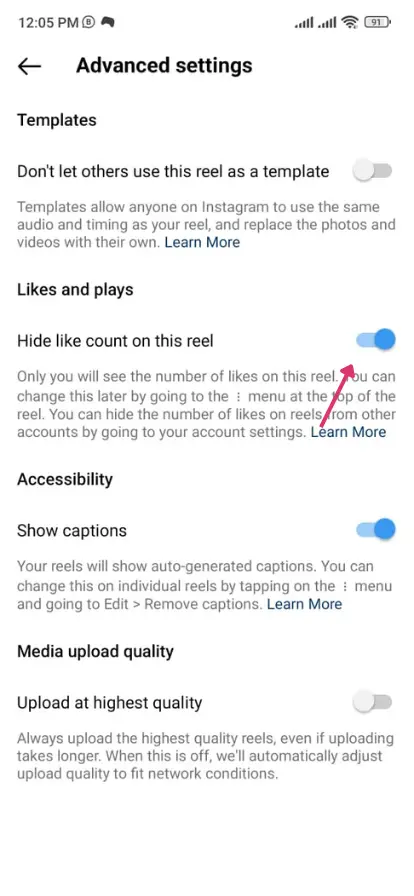 Hide likes count on this reels